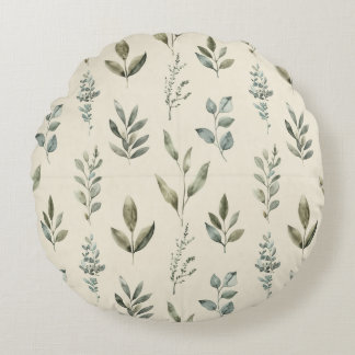 Minimal Botanical Leaf Pattern Round Cushion