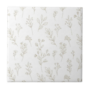 Minimal Botanical Line Art Pattern (10) Ceramic Tile