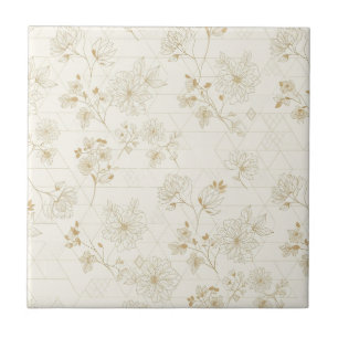 Minimal Botanical Line Art Pattern (1) Ceramic Tile