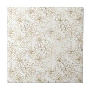 Minimal Botanical Line Art Pattern (2) Ceramic Tile