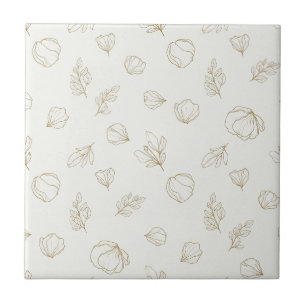 Minimal Botanical Line Art Pattern (3) Ceramic Tile