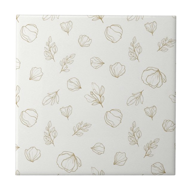 Minimal Botanical Line Art Pattern (3) Ceramic Tile (Front)