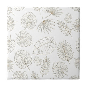 Minimal Botanical Line Art Pattern (4) Ceramic Tile