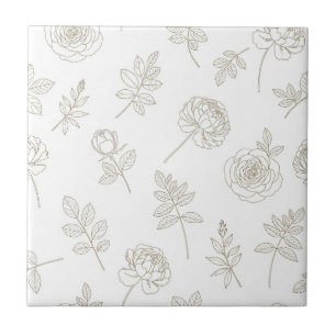 Minimal Botanical Line Art Pattern (8) Ceramic Tile