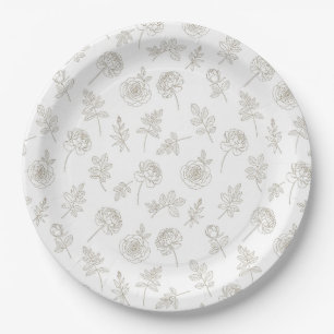 Minimal Botanical Line Art Pattern (8) Paper Plate
