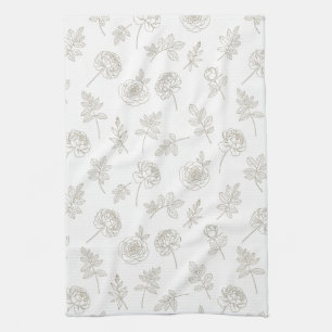 Minimal Botanical Line Art Pattern (8) Tea Towel