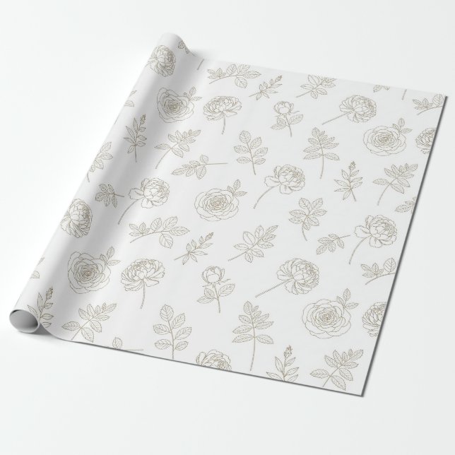 Minimal Botanical Line Art Pattern (8) Wrapping Paper (Unrolled)