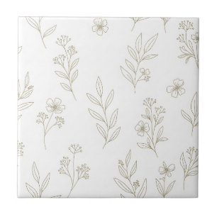 Minimal Botanical Line Art Pattern (9) Ceramic Tile