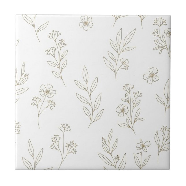 Minimal Botanical Line Art Pattern (9) Ceramic Tile (Front)