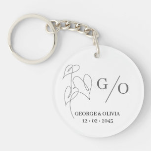Minimal Botanical Line Art Wedding Favour Key Ring