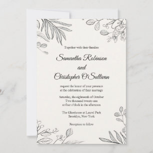  Minimal Botanical Line Art Wedding  Invitation