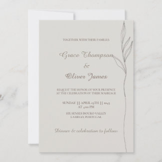 Minimal Botanical Line Art Wedding Invitation