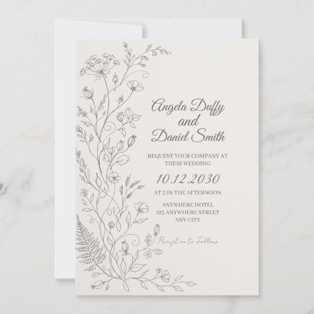 Minimal Botanical Line Art Wedding Invitation (Front)