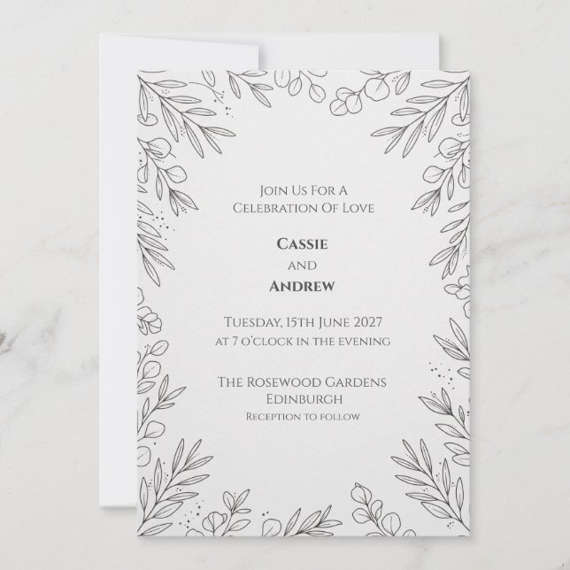 Minimal Botanical Line Art Wedding Invitation (Front)