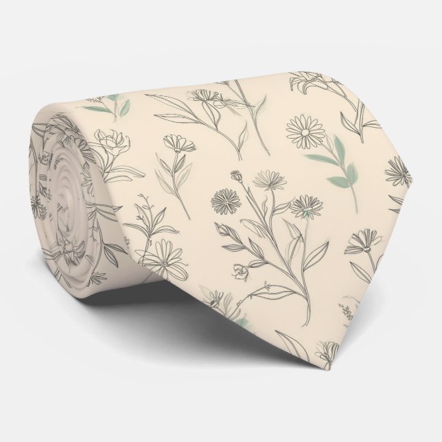 Minimal Botanical Line Floral Pattern Tie (Rolled)