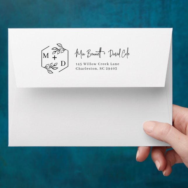Minimal Botanical Monogram Initial Wedding Envelope (Hand)