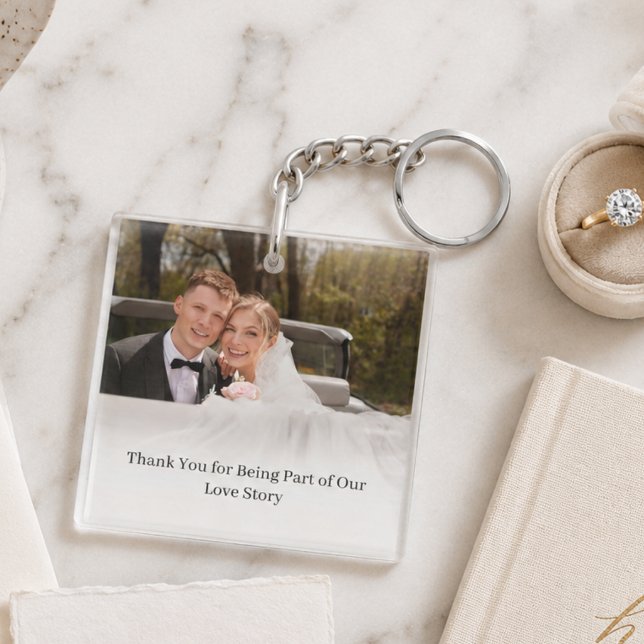 Minimal Botanical Monogram Wedding Photo Thanks  Key Ring (Minimal Botanical Monogram Wedding Photo Thanks Keychain)