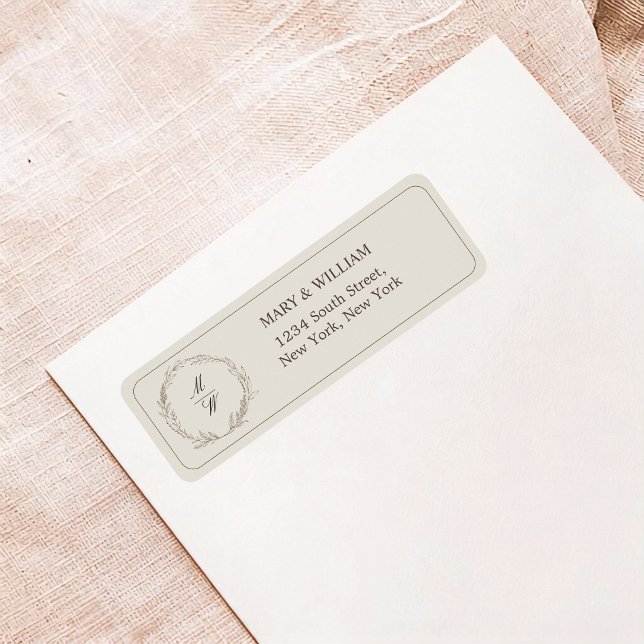Minimal Botanical Monogram Wedding Return Address  Label (Creator Uploaded)