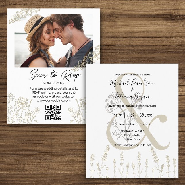 minimal botanical qr code photo wedding invitation (Creator Uploaded)