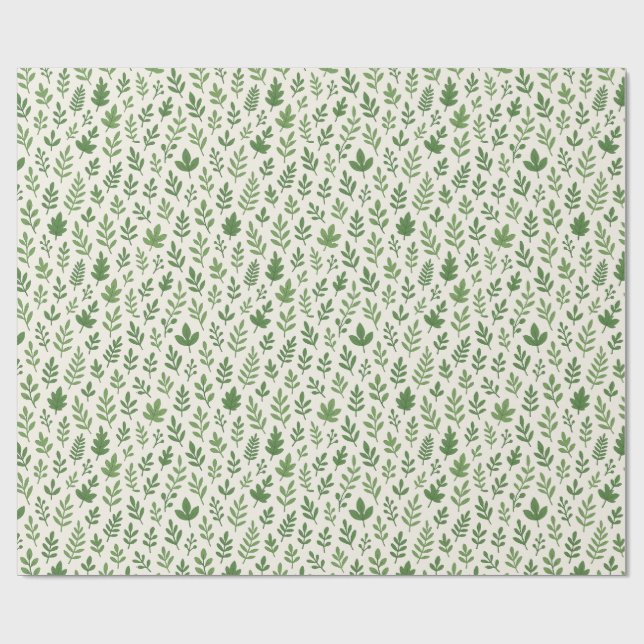 🌿 Minimal Botanical Seamless Pattern – Green Leaf Wrapping Paper (Flat)