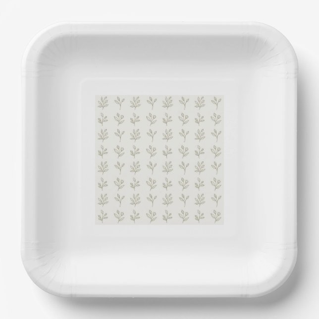 Minimal Botanical Square Paper Plates (Front)