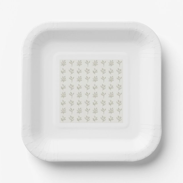 Minimal Botanical Square Paper Plates (Front)