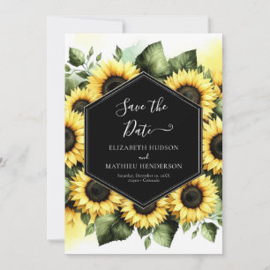 Minimal Botanical Sunflower Wedding Save The Date