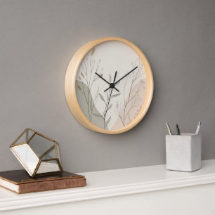 Minimal Botanical Wall Clock – Abstract Wildflower