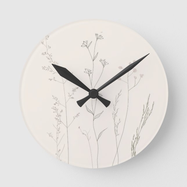 Minimal Botanical Wall Clock – Soft Spring  (Front)