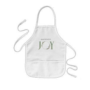 Minimal Botanical Watercolor Wreath Joy Christmas Kids Apron