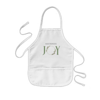 Minimal Botanical Watercolor Wreath Joy Christmas Kids Apron