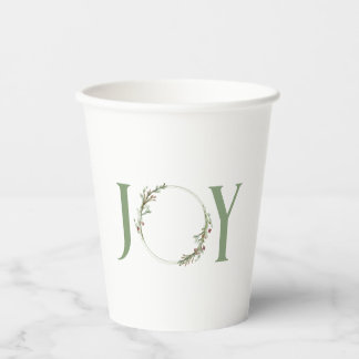 Minimal Botanical Watercolor Wreath Joy Christmas Paper Cups