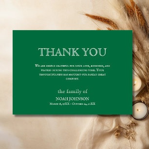 Minimal Bottle Green Traditional Funeral Sympathy Thank You Card