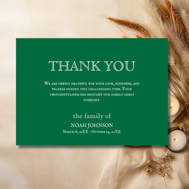 Minimal Bottle Green Traditional Funeral Sympathy Thank You Card (Creator Uploaded)