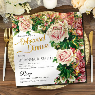 Minimal Bouquet Elegant Rehearsal Dinner Invitation