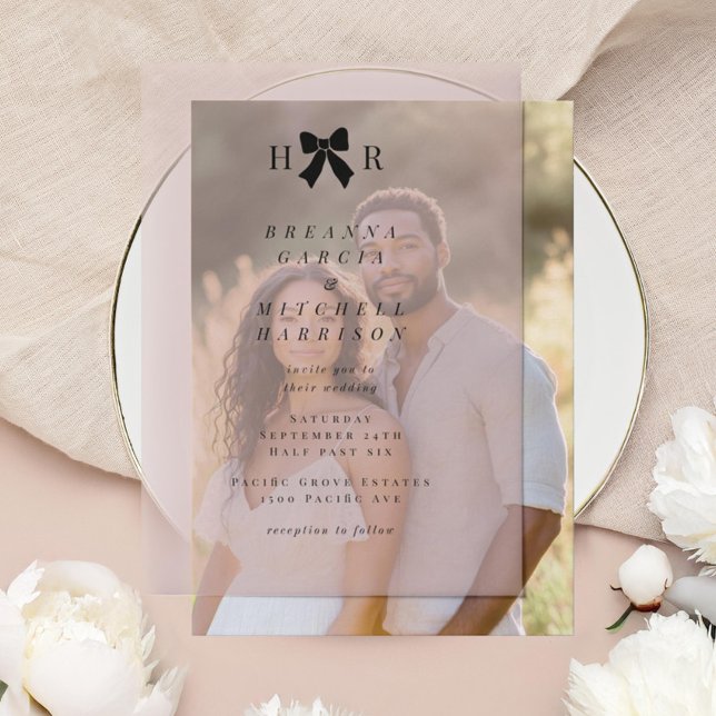 Minimal Bow Initials Wedding Vellum Invitations (Creator Uploaded)
