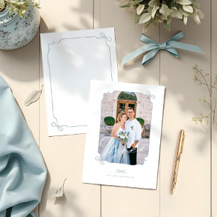Minimal Bow & Ribbon Photo Frame Script Wedding Thank You Card
