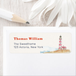 Minimal Boy Lighthouse Baby Shower Return Address Label
