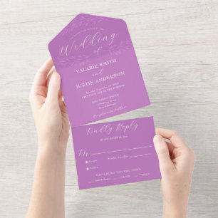 Minimal Branch Purple Wedding All In One Invitation