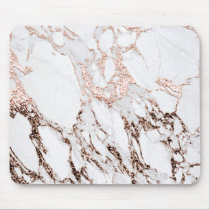 Minimal Branding Rose Gold Copper Marble White Mouse Pad