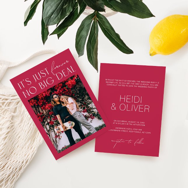 Minimal Bright Magenta Digital Photo Wedding Invit Invitation (Creator Uploaded)