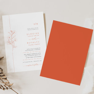 Minimal Bright Orange Flower Wedding Invitation