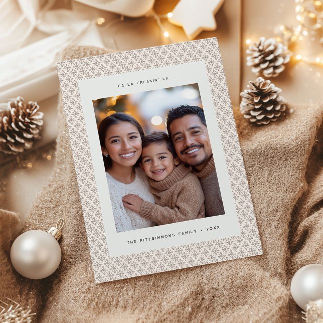 Minimal Brown and White Nordic Holiday Photo Card (Neutral Snowflake Modern Christmas Flat Card brown)