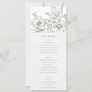 Minimal Brown Floral Sketch Wedding Menu Card