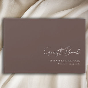 Minimal, Brown Handwriting Script Wedding  Guest Book