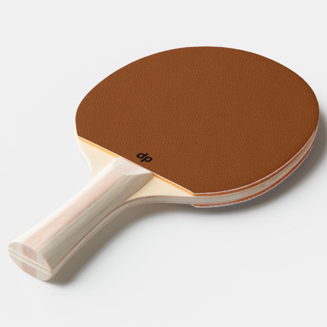 Minimal Brown Leather Texture Black Monogram Ping Pong Paddle (Back Angle)
