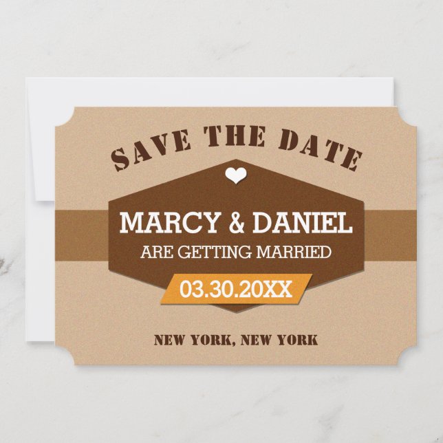 Minimal Brown Retro Design Save the Date Card (Front)