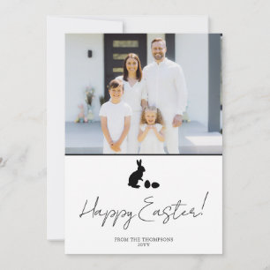 Minimal Bunny In Black And Family Photo Easter Card