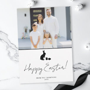 Minimal Bunny In Black And Family Photo Easter Card