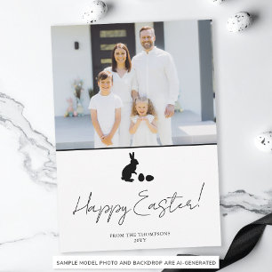 Minimal Bunny In Black And Family Photo Easter Card